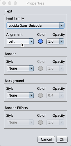 The properties dialog for labels