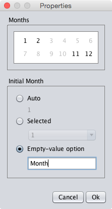 The properties dialog of the month select component
