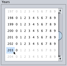 Specifying the years in the properties dialog of a year select component