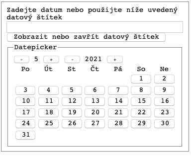 A HTML form Czech accessible datepicker