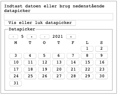 A HTML form Dansk accessible datepicker