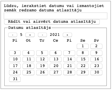 A HTML form Latvian accessible datepicker