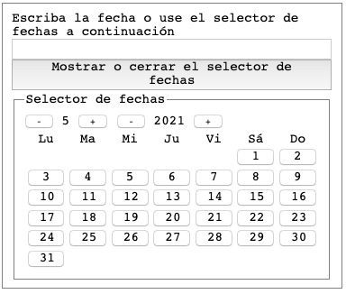 A HTML form Spanish accessible datepicker