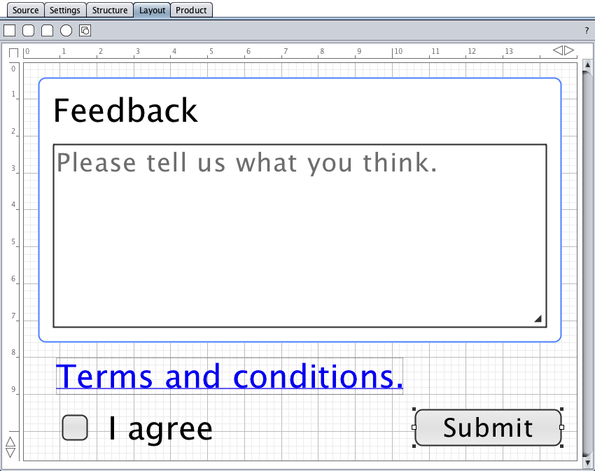 Rearranging the new drawing objects and the submit button in the layout view of the conditional submit button form