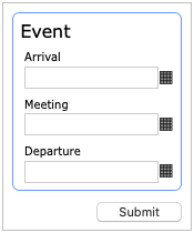 The initial form with date fields for arrival, meeting, and departure.
