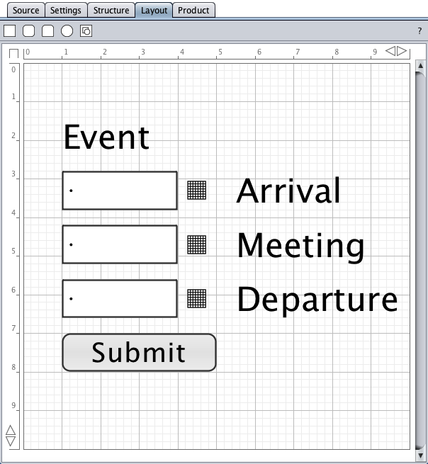The initial event form layout as created by the code generator