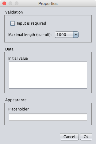 The properties dialog of the feedback textarea component