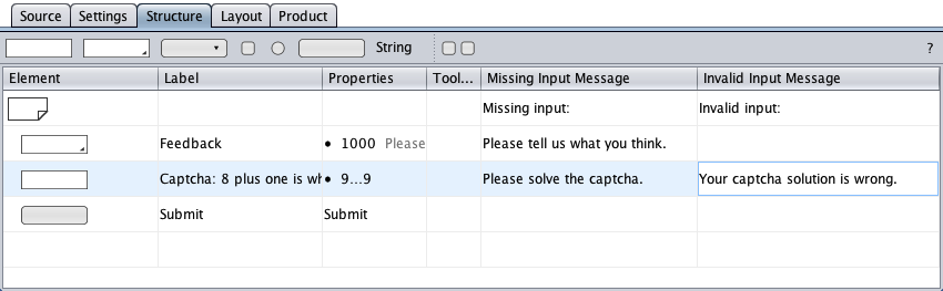 Specifying the error messages of the captcha textfield component