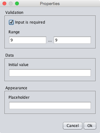 The properties dialog of the captcha textfield component